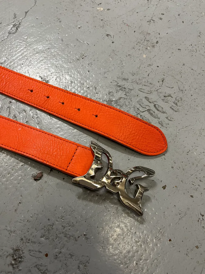 2000s Dolce & Gabbana Orange Signature Leather Belt - Image 5