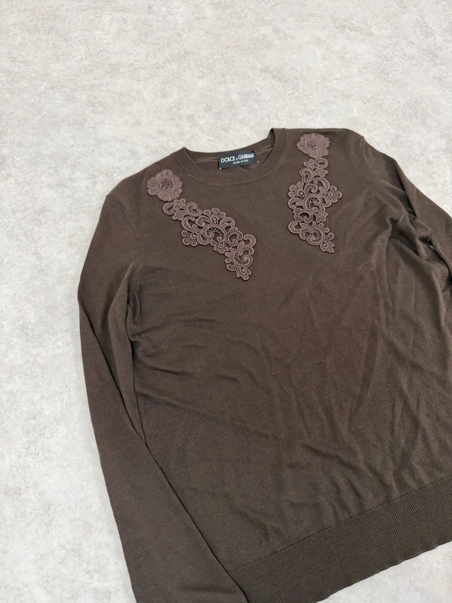 2000s Dolce & Gabbana Ornament Brown Wool Sweater - Image 8