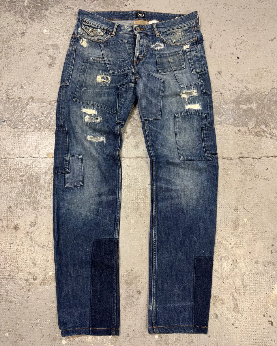 2000s Dolce & Gabbana Patches Blue Denim Jeans - Image 4