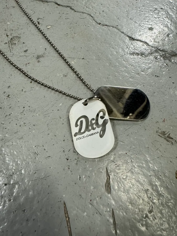 2000s Dolce & Gabbana Pave Dog Tags Ball Chain Necklace - Image 5