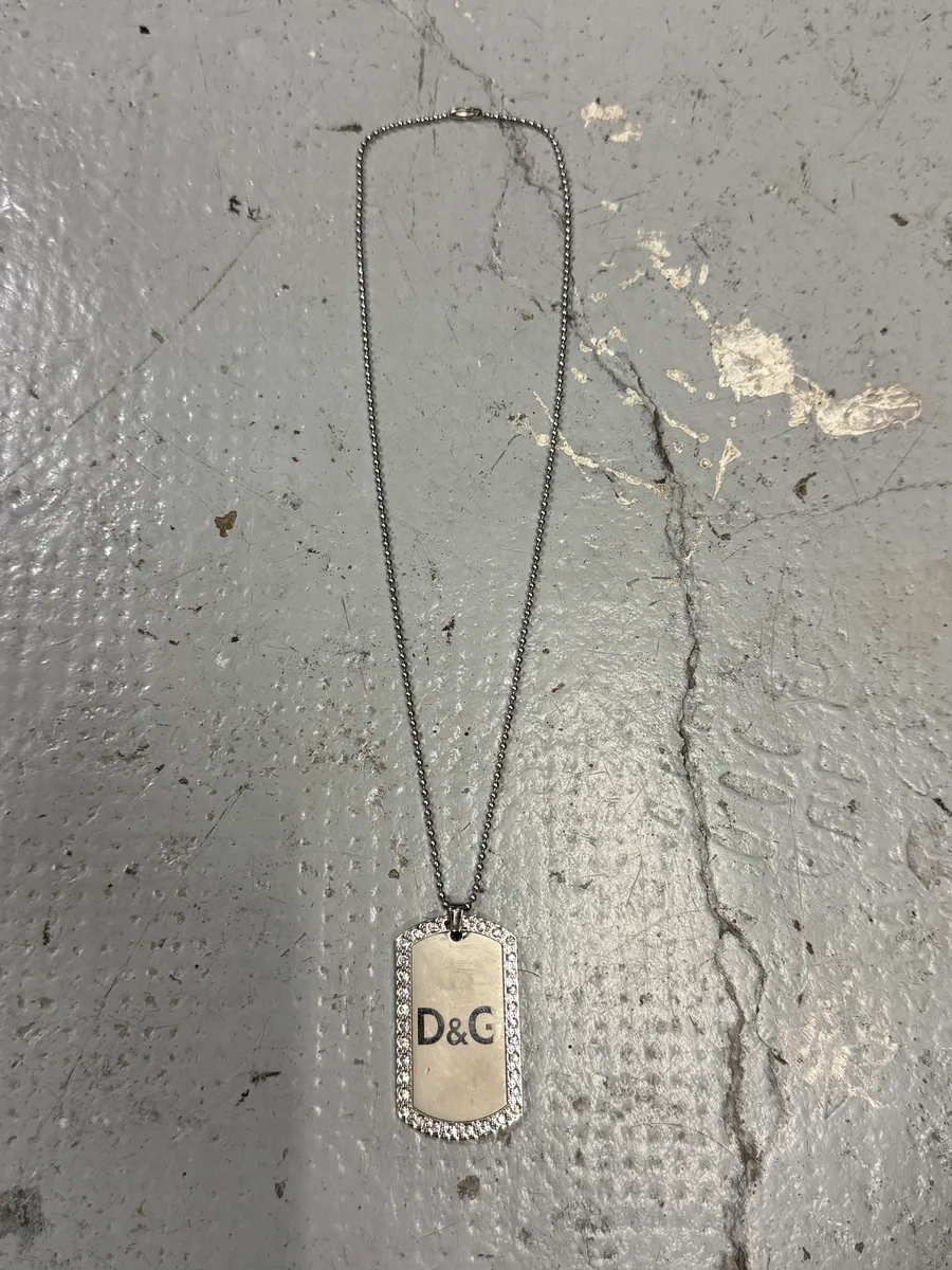2000s Dolce & Gabbana Paved Dog Tag Ball Chain Necklace