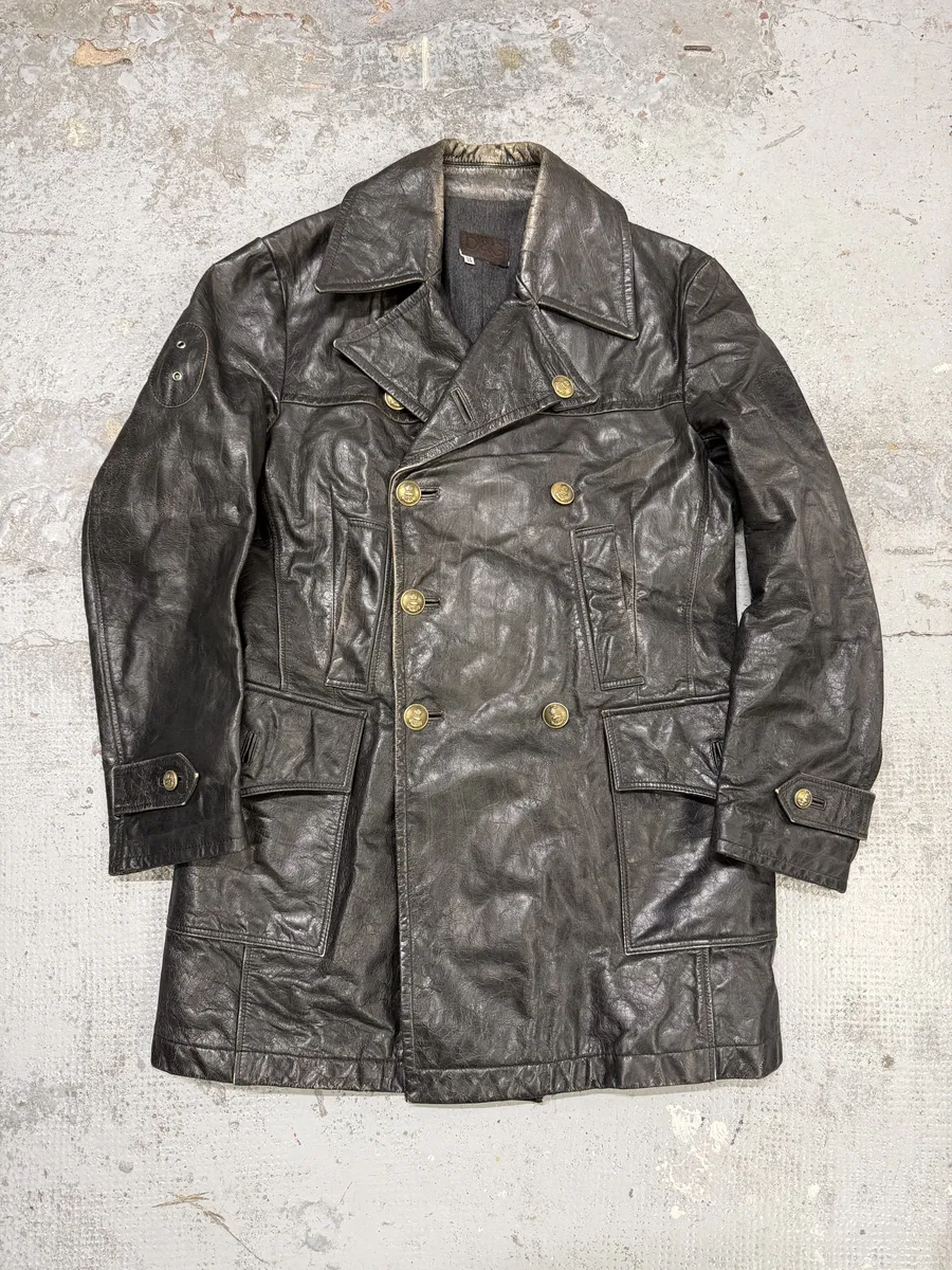 2000s Dolce & Gabbana Peacoat Officer Brut Black Leather Jacket