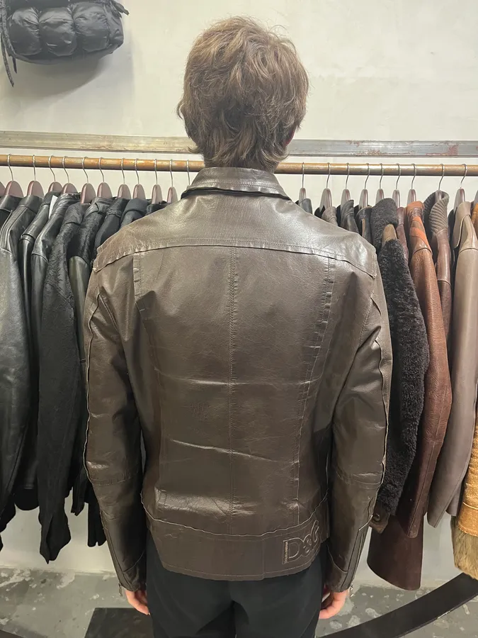 2000s Dolce & Gabbana Perfect Simple Brown Leather Jacket - Image 3