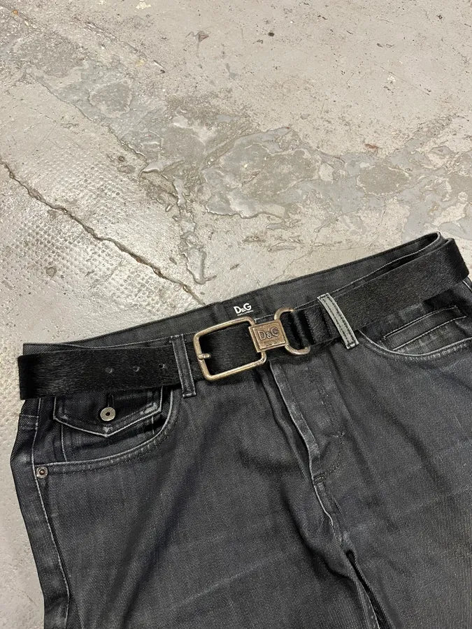 2000s Dolce & Gabbana Pony Hair Black Leather Belt - Image 2