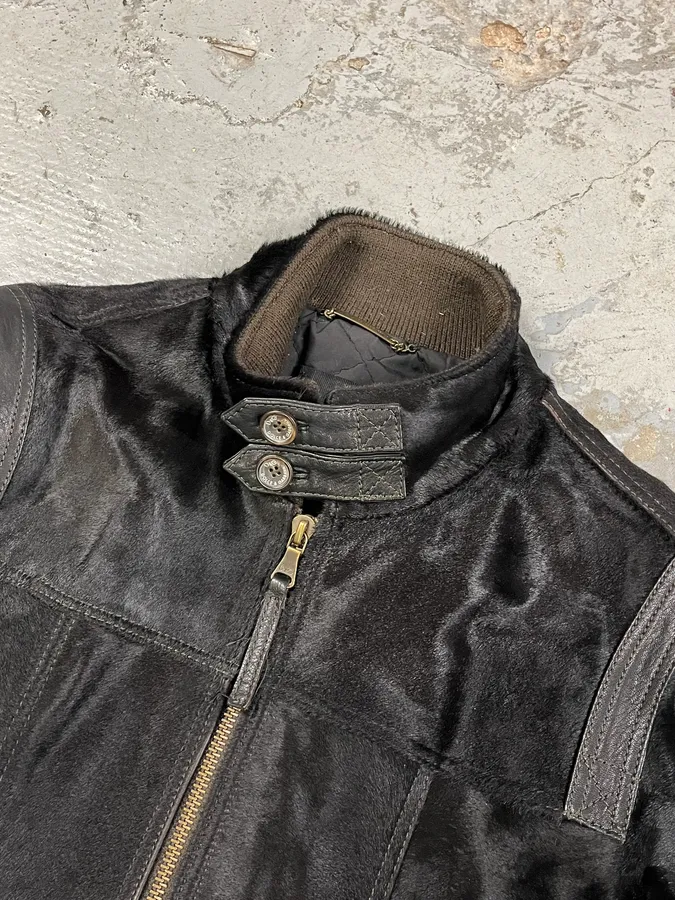 2000s Dolce & Gabbana Pony Hair Black Leather Jacket - Image 5