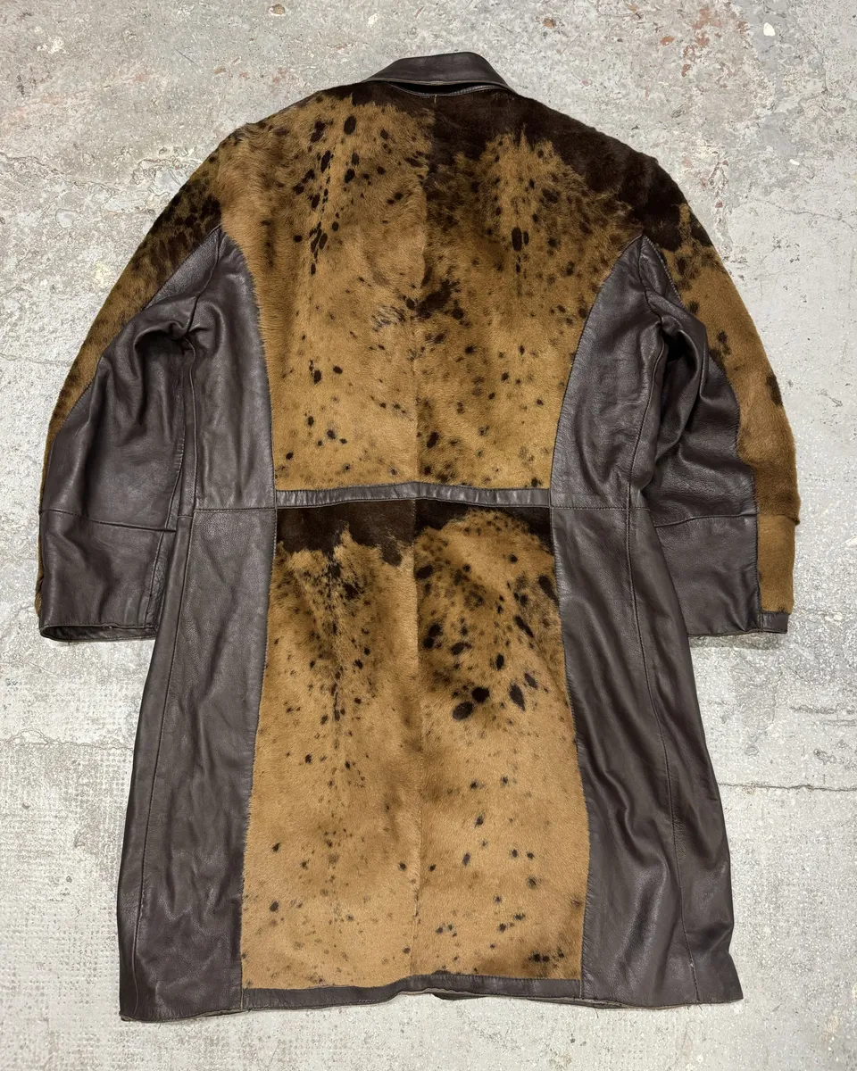 2000s Dolce & Gabbana Pony Hair Cow Leather Trench Coat - Image 2