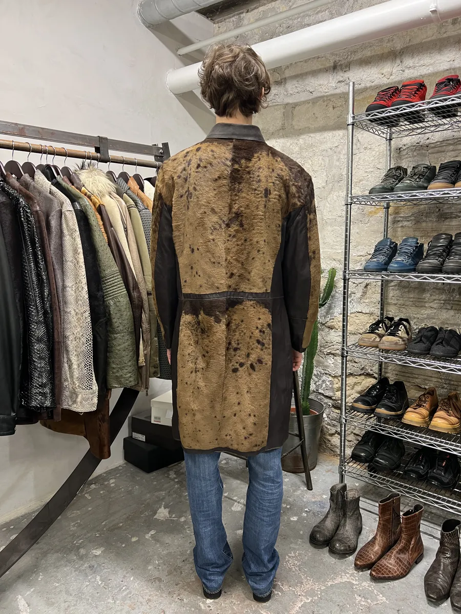 2000s Dolce & Gabbana Pony Hair Cow Leather Trench Coat - Image 4