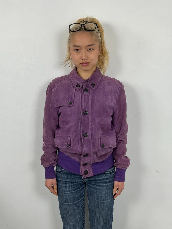 2000s Dolce & Gabbana Purple Suede Leather Jacket - Image 2