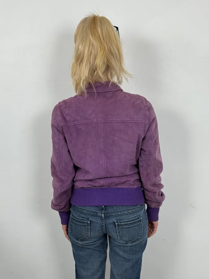 2000s Dolce & Gabbana Purple Suede Leather Jacket - Image 3