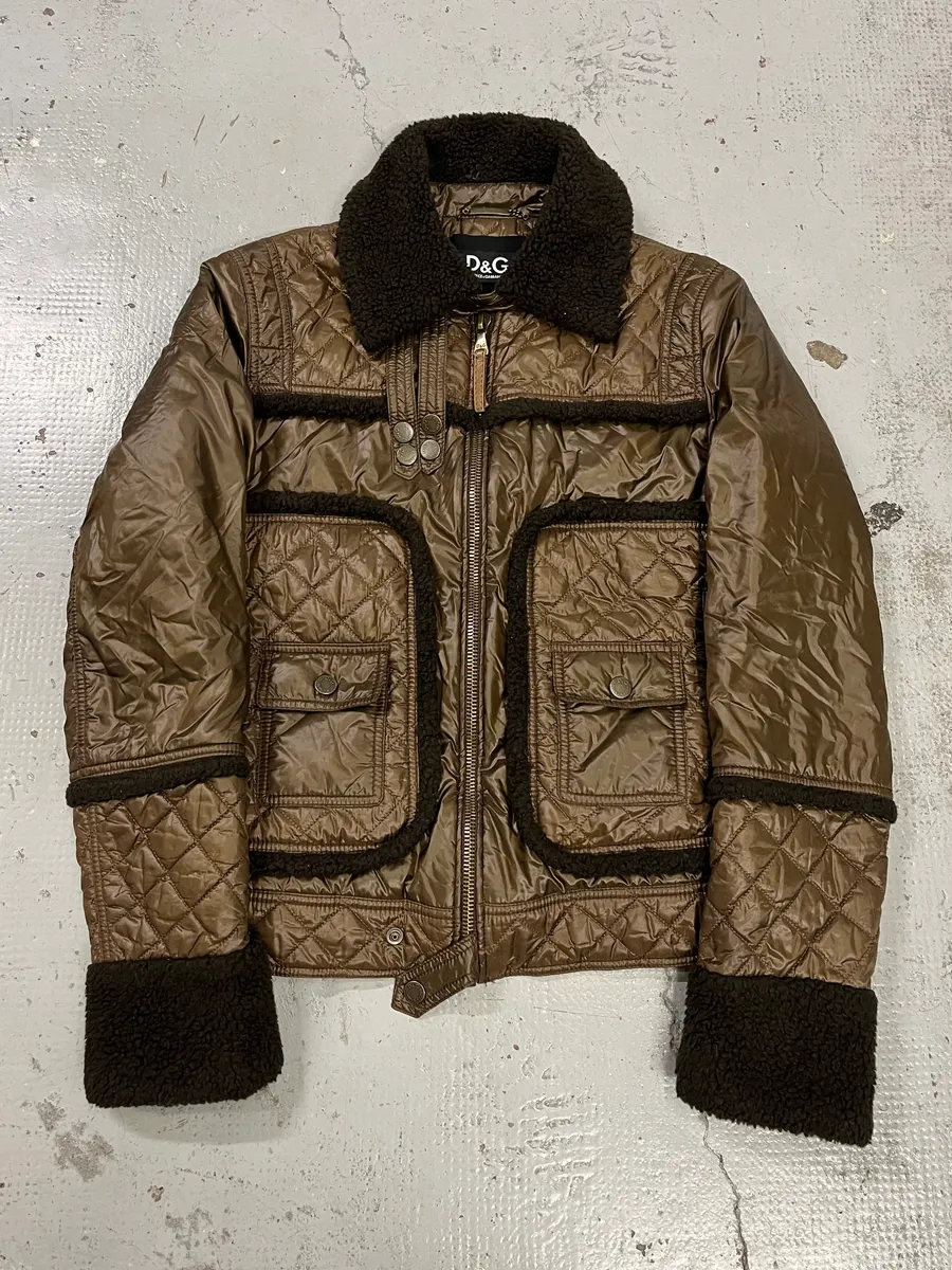 2000s Dolce & Gabbana Quilted Brown Mafia Puffer Jacket