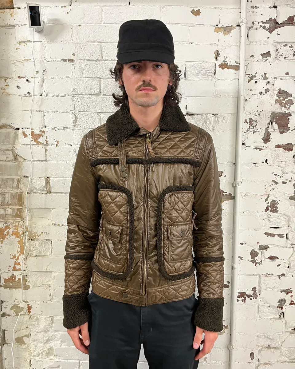 2000s Dolce & Gabbana Quilted Brown Mafia Puffer Jacket - Image 2