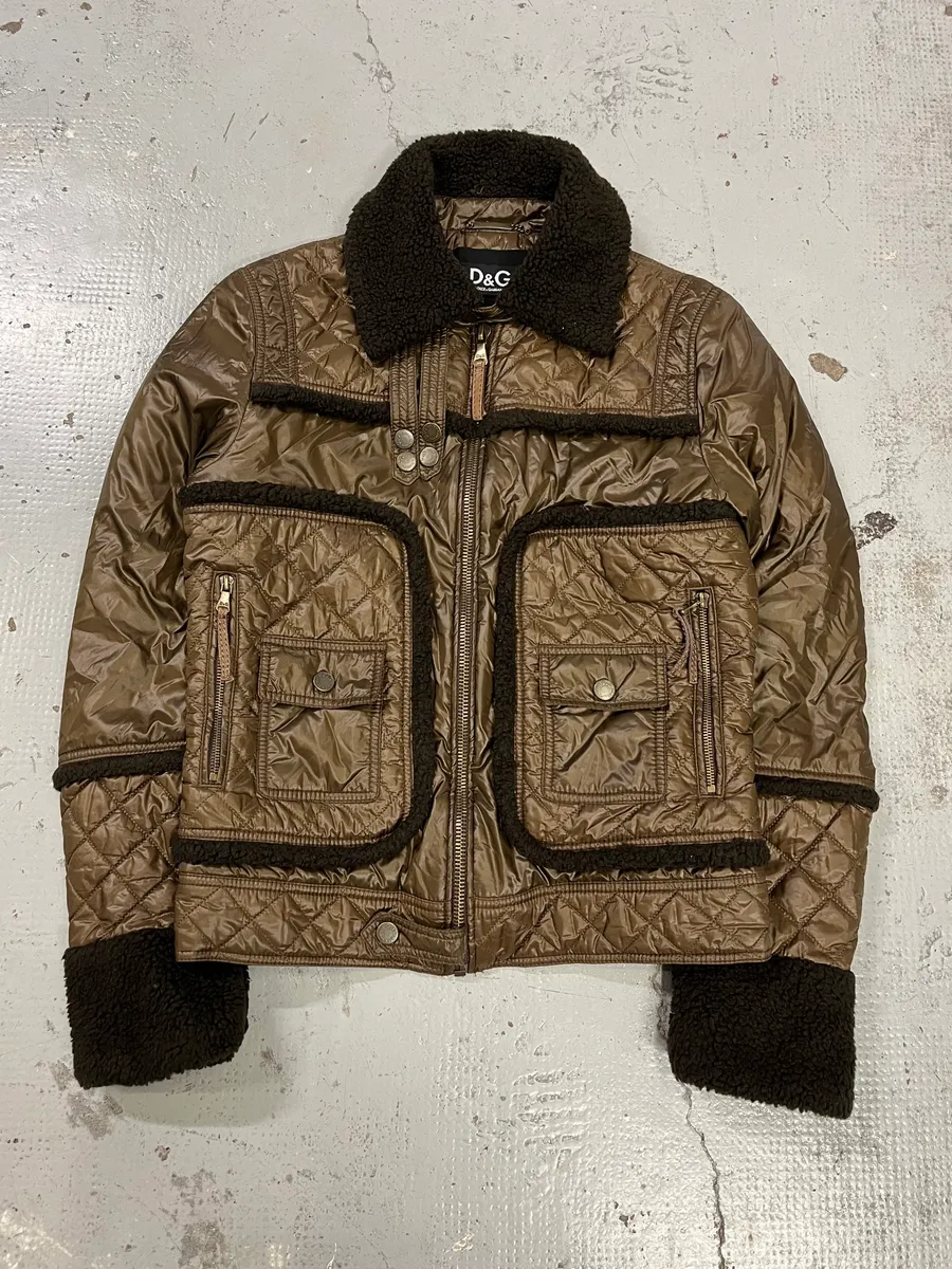 2000s Dolce & Gabbana Quilted Brown Mafia Puffer Jacket - Image 4