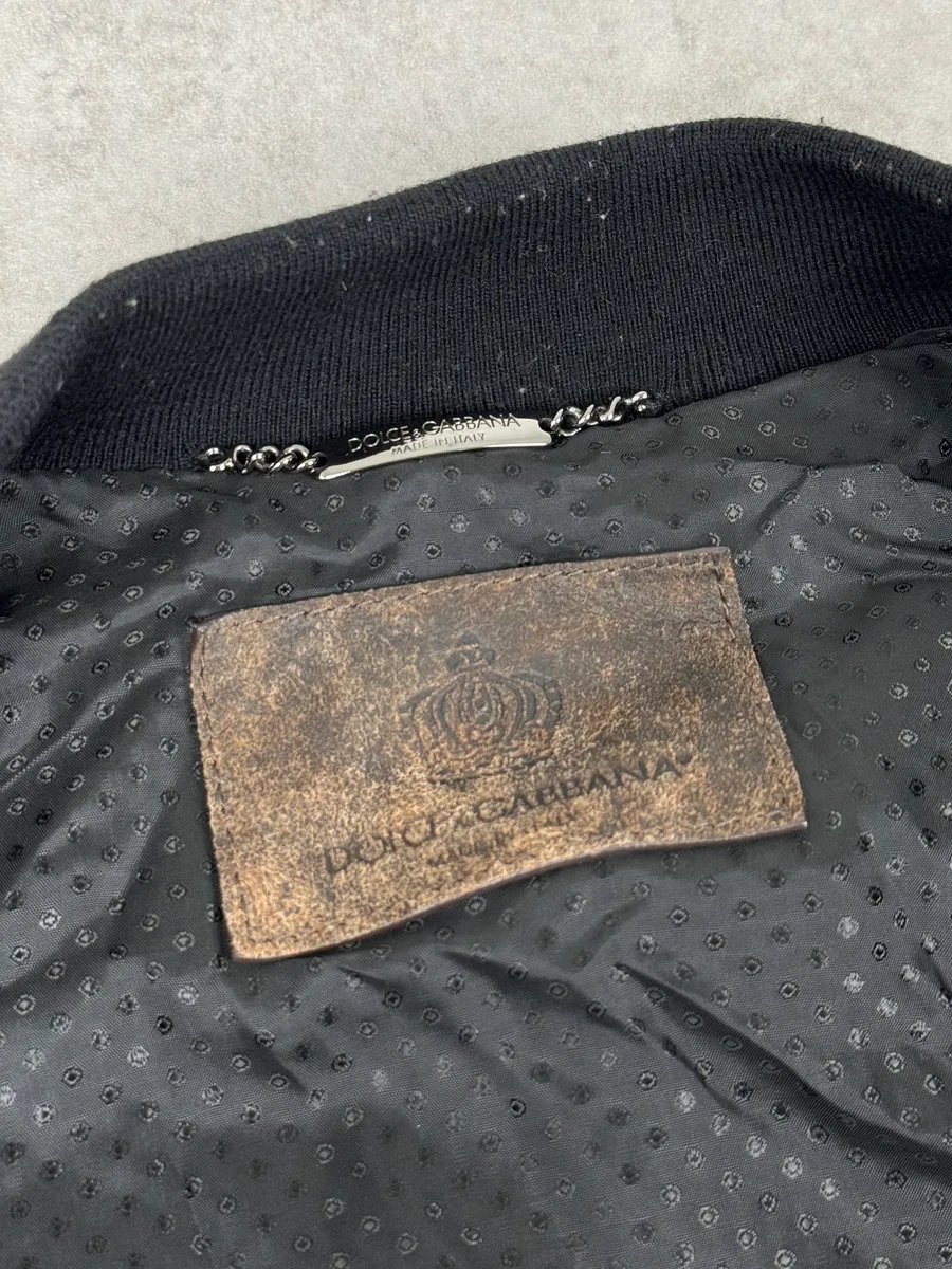 2000s Dolce & Gabbana Raw Brown Leather Bomber Jacket - Image 10