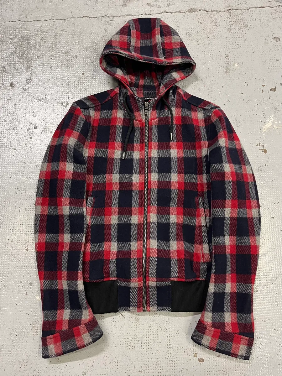 2000s Dolce & Gabbana Red & Blue Tartan Hooded Jacket - Image 4