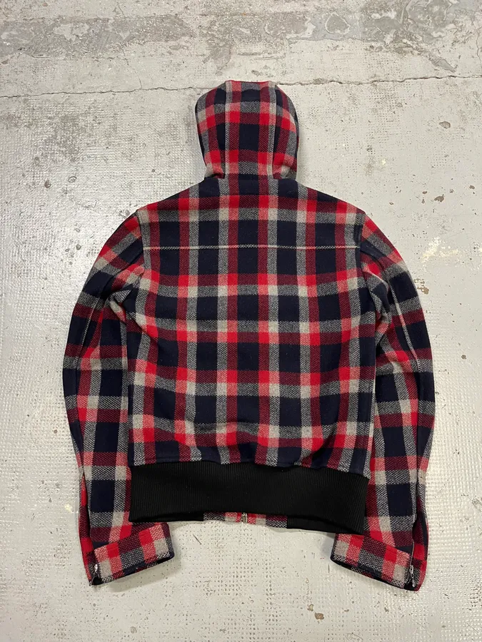 2000s Dolce & Gabbana Red & Blue Tartan Hooded Jacket - Image 6