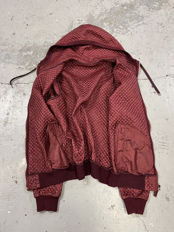 2000s Dolce & Gabbana Red Bordeaux Quilted Light Hooded Jacket - Image 11