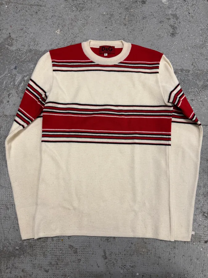 2000s Dolce & Gabbana Red Striped White Sweater