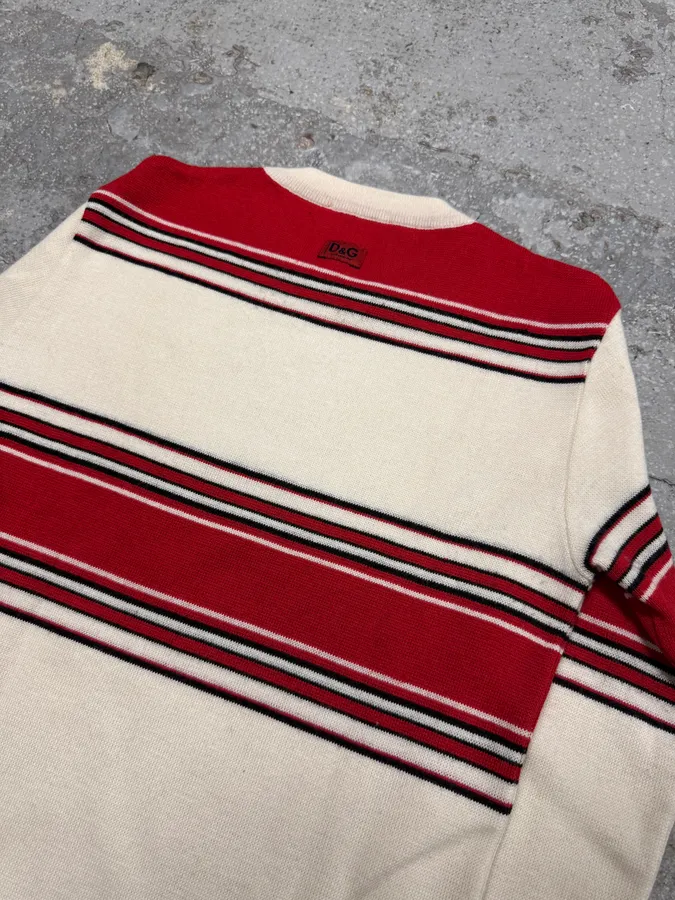 2000s Dolce & Gabbana Red Striped White Sweater - Image 4
