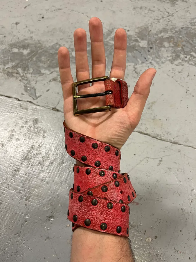2000s Dolce & Gabbana Red Studded Leather Belt - Image 2