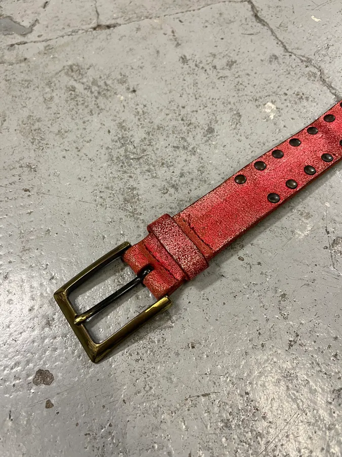 2000s Dolce & Gabbana Red Studded Leather Belt - Image 6