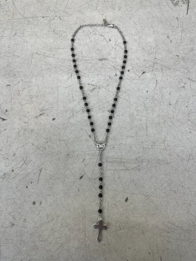 2000s Dolce & Gabbana Rosary Cross Pendant Black Necklace - Image 6