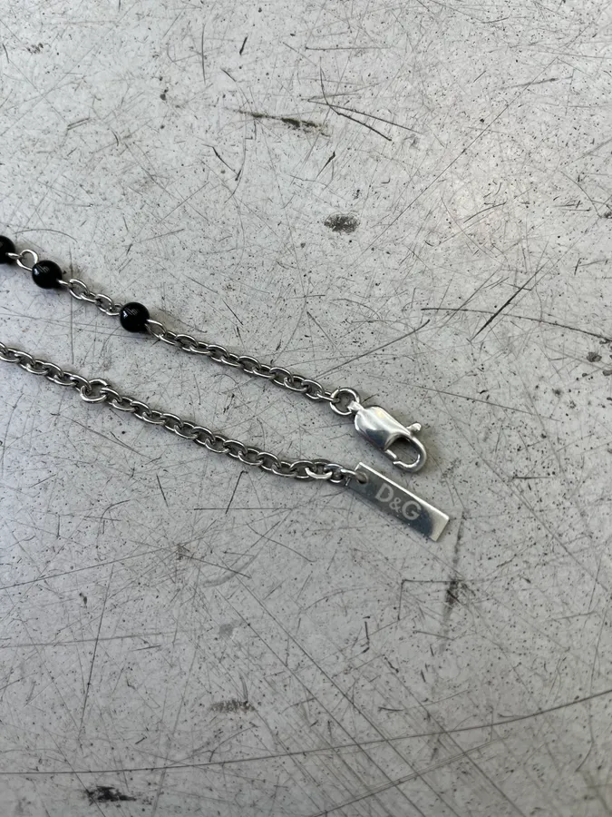 2000s Dolce & Gabbana Rosary Cross Pendant Black Necklace - Image 8