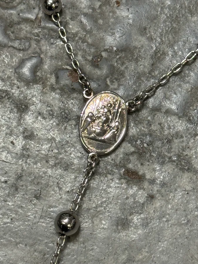 2000s Dolce & Gabbana Rosary Cross Silver Necklace - Image 6