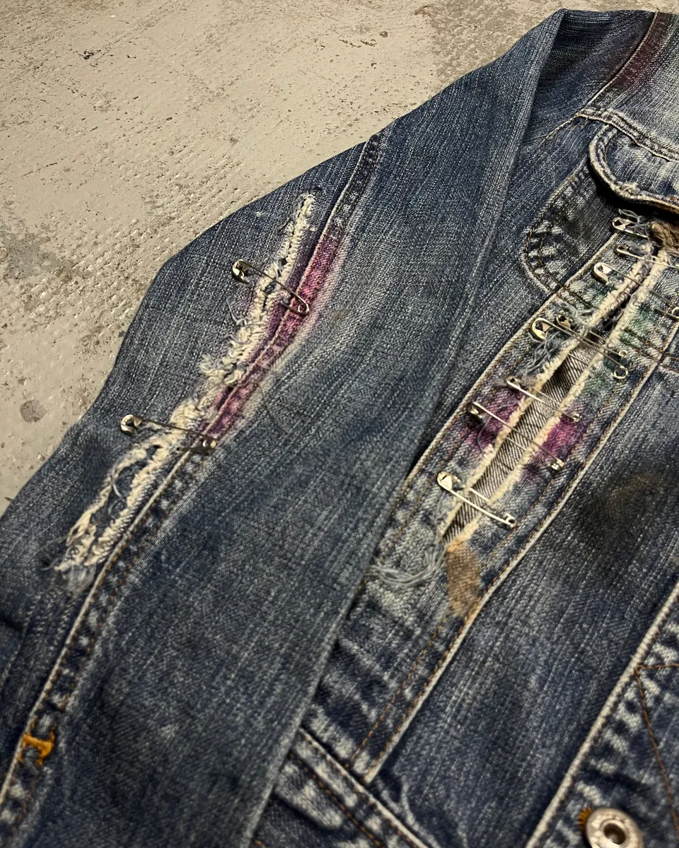 2000s Dolce & Gabbana Safety Pin Blue Denim Jacket - Image 6
