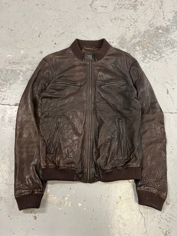 2000s Dolce & Gabbana Scars Brown Leather Jacket