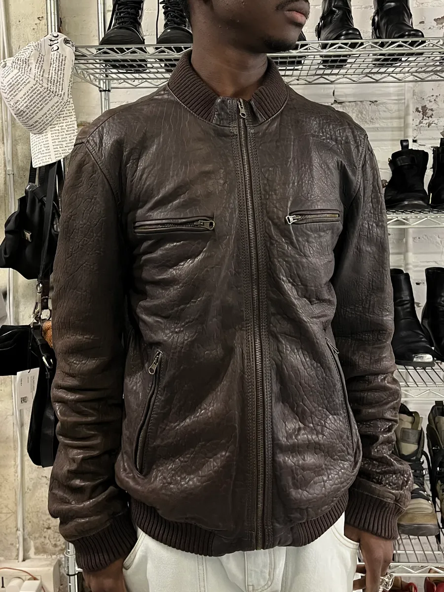 2000s Dolce & Gabbana Scars Brown Leather Jacket - Image 2