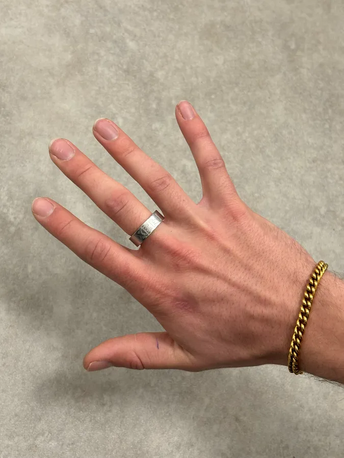 2000s Dolce & Gabbana Sex & Logo Engraved Grey Steel Ring - Image 8