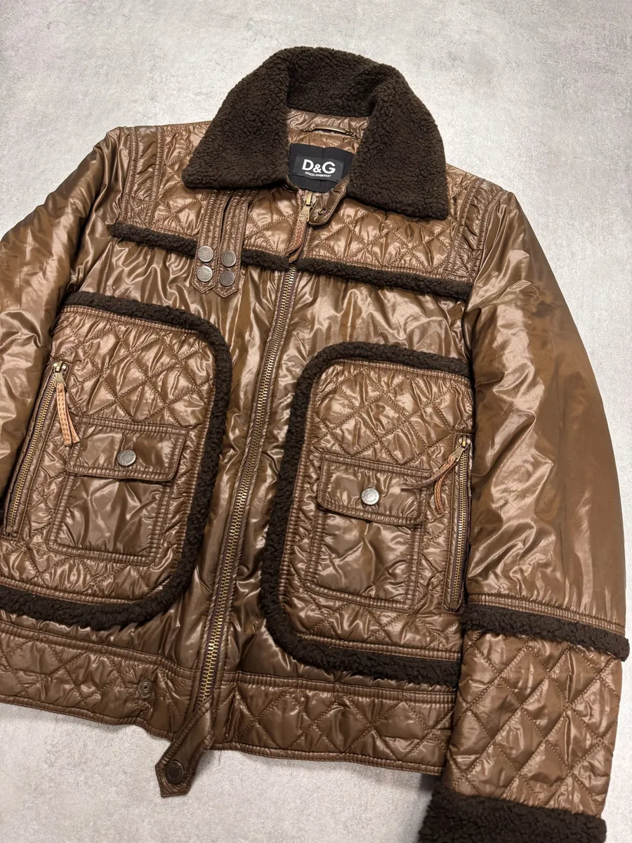 2000s Dolce & Gabbana Shearling Brown Mafia Jacket - Image 7
