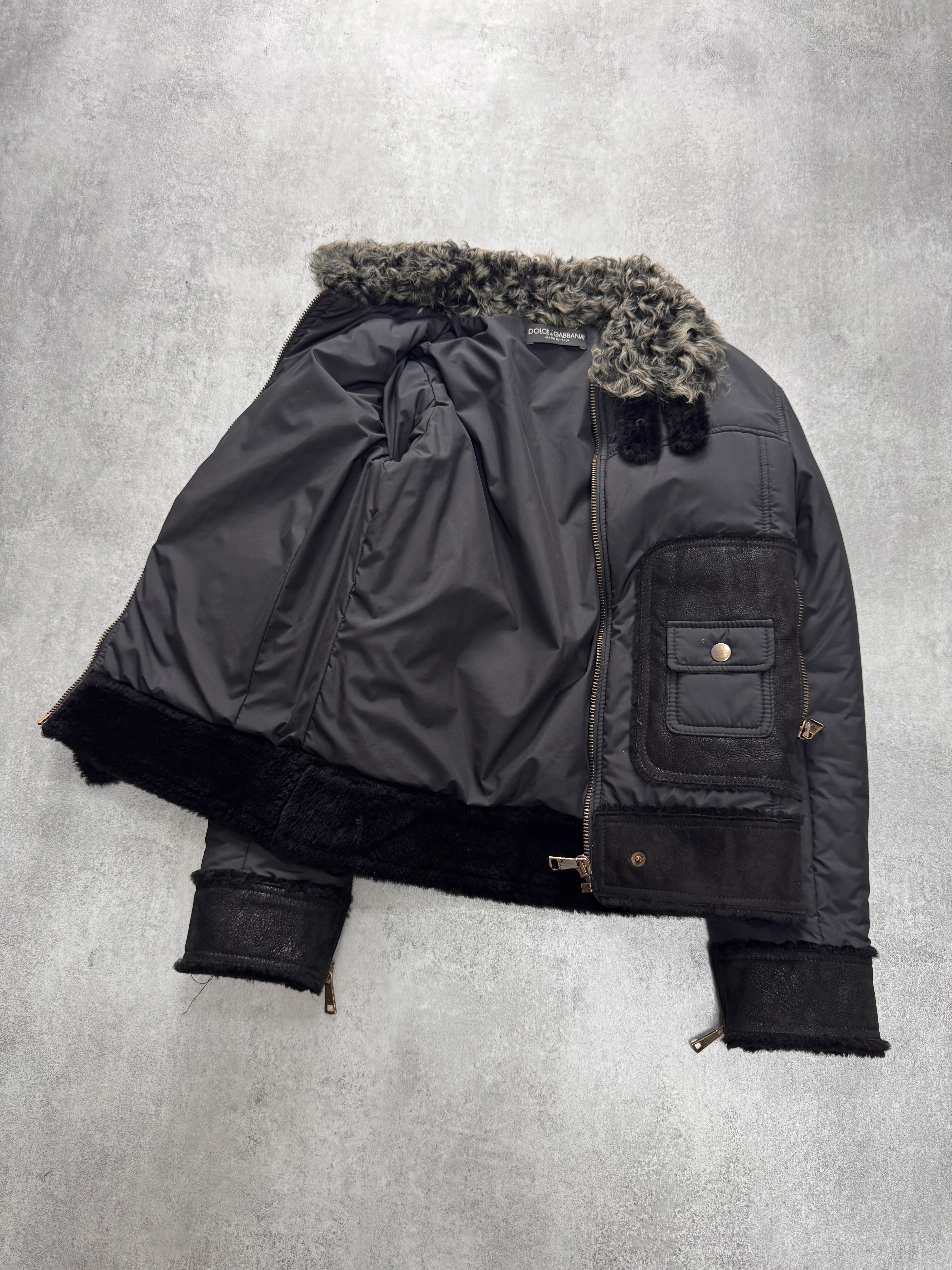 2000s Dolce & Gabbana Shearling Hybrid Bomber Jacket - Image 5