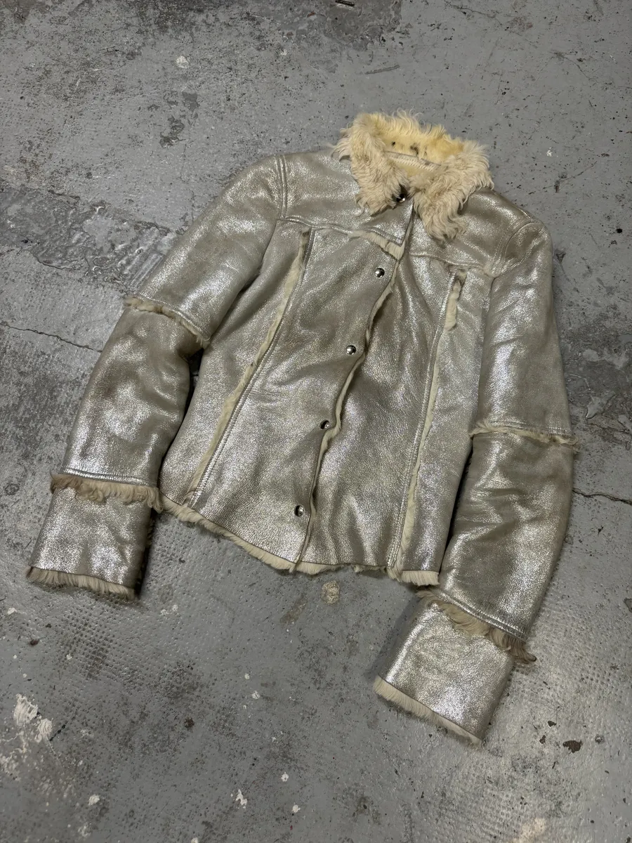 2000s Dolce & Gabbana Silver Fur Cow Astro Jacket - Image 4