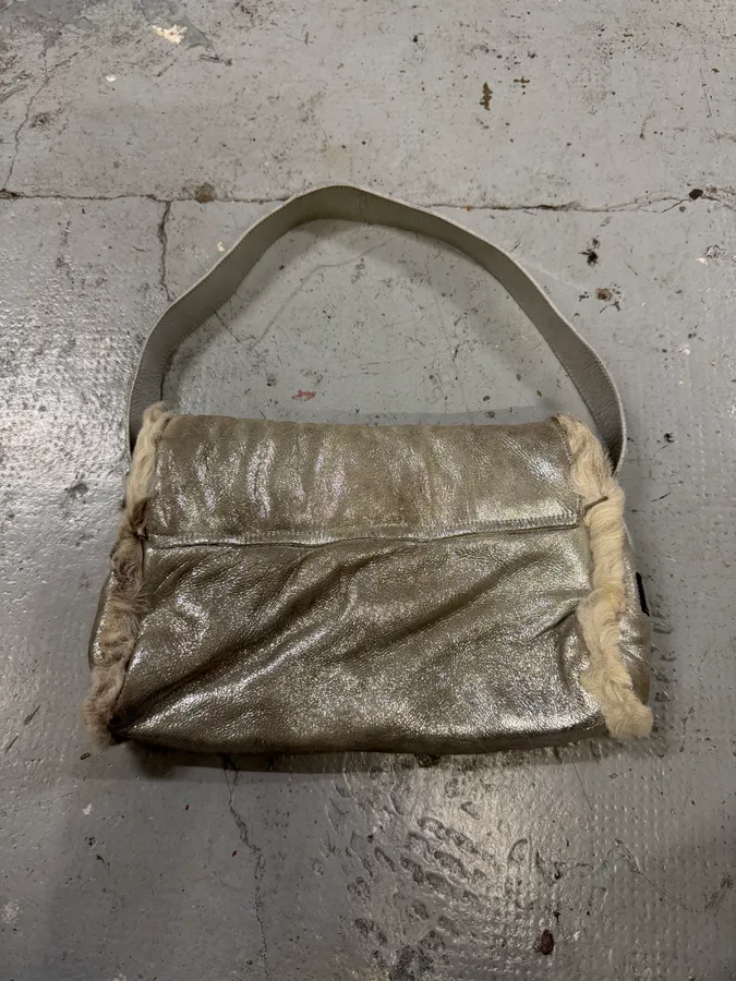 2000s Dolce & Gabbana Silver Fur Cow Shoulder Bag - Image 4
