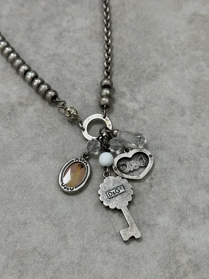 2000s Dolce & Gabbana Silver Metal Charm Pendant Necklace - Image 6
