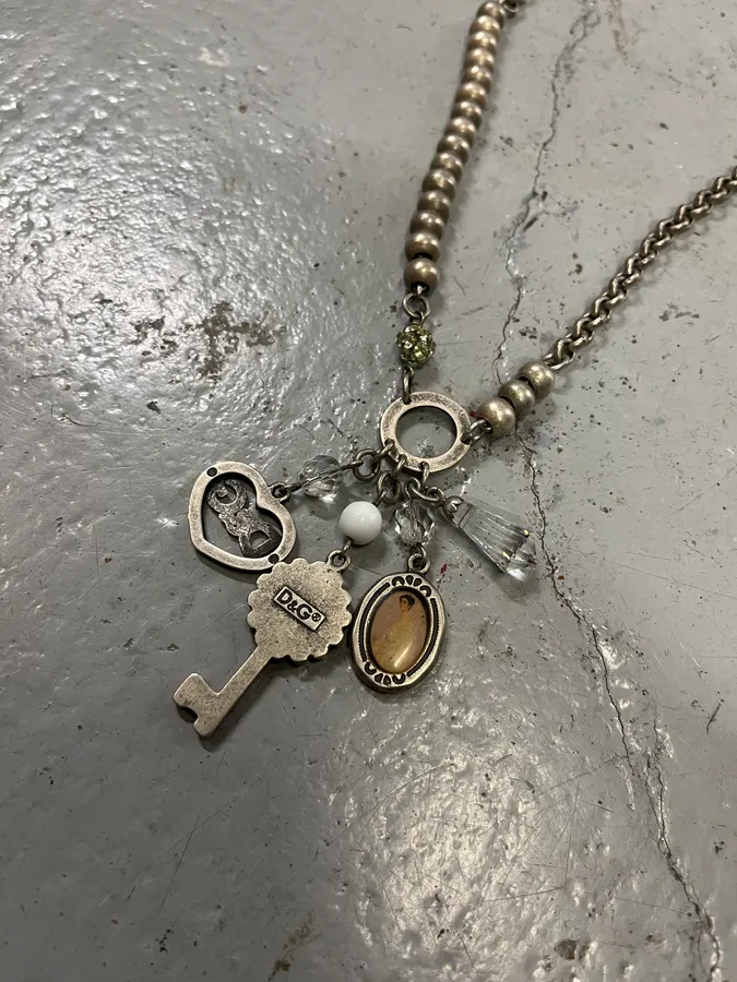 2000s Dolce & Gabbana Silver Metal Multi-Charm Necklace - Image 6