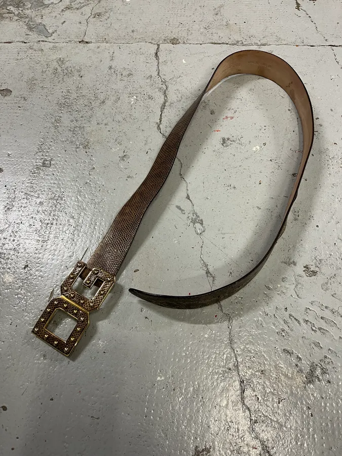 2000s Dolce & Gabbana Snake Effect Brown Leather Belt - Image 3