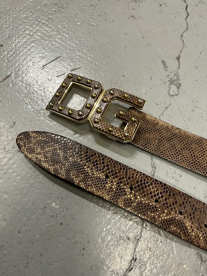 2000s Dolce & Gabbana Snake Effect Brown Leather Belt - Image 4