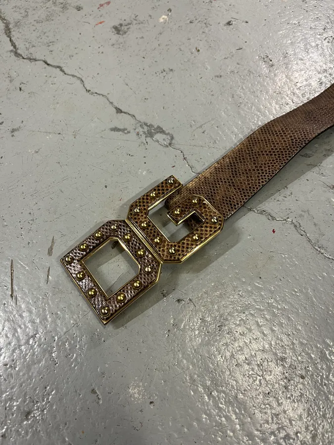 2000s Dolce & Gabbana Snake Effect Brown Leather Belt - Image 5