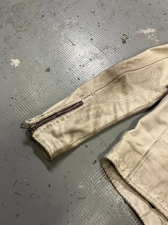 2000s Dolce & Gabbana Striped Eroded Cream Leather Moto Jacket - Image 8