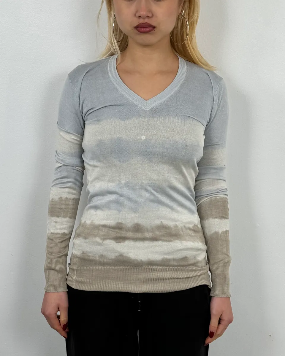 2000s Dolce & Gabbana Striped V Neck Silk Sweater