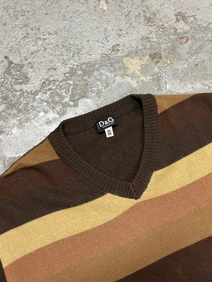 2000s Dolce & Gabbana Stripes V-Neck Brown Sweater - Image 5