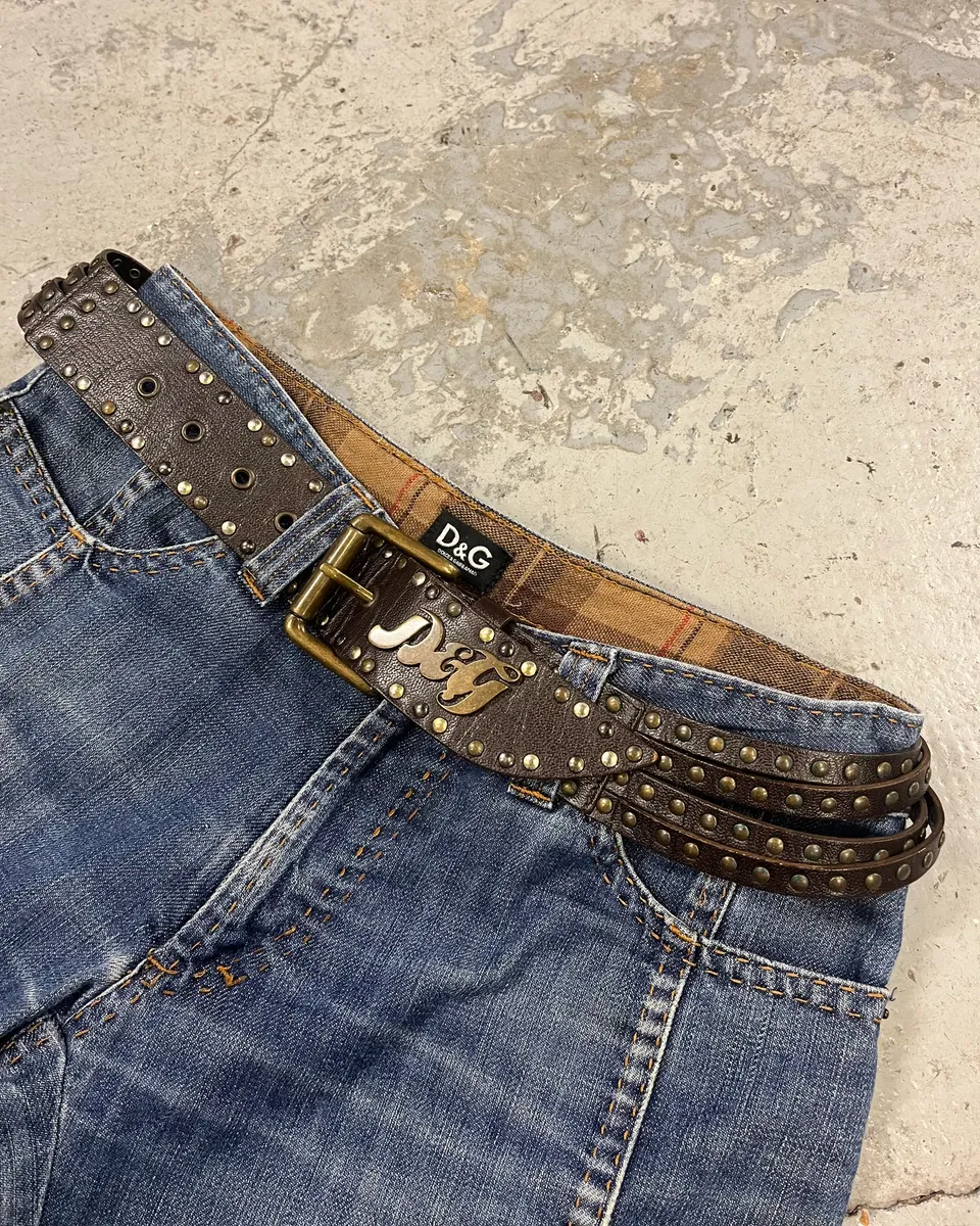 2000s Dolce & Gabbana Studded Brown Leather Belt