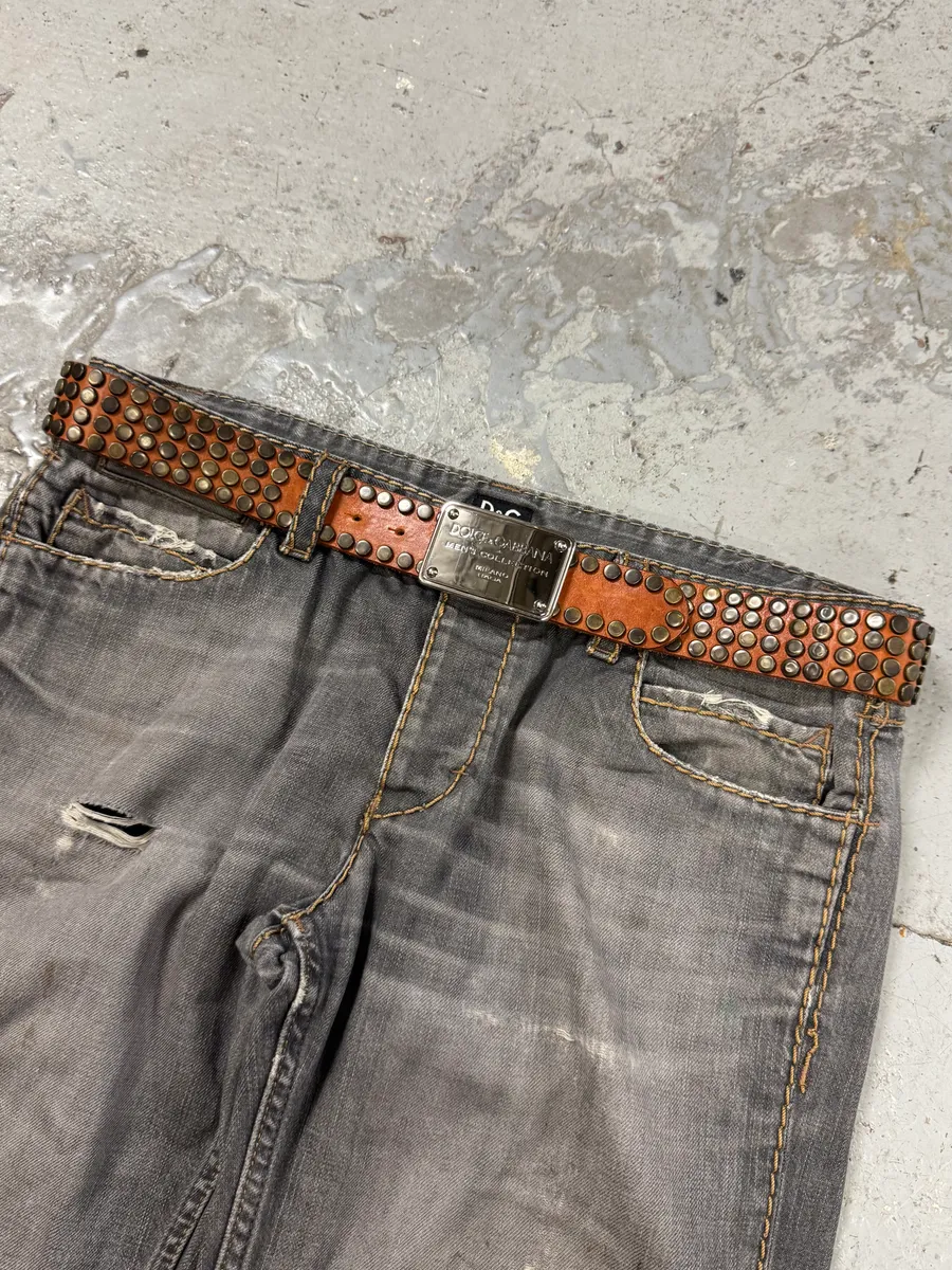 2000s Dolce & Gabbana Studded Brown Leather Belt
