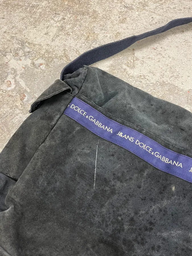 2000s Dolce & Gabbana Suede Eroded Navy Messenger Bag - Image 9