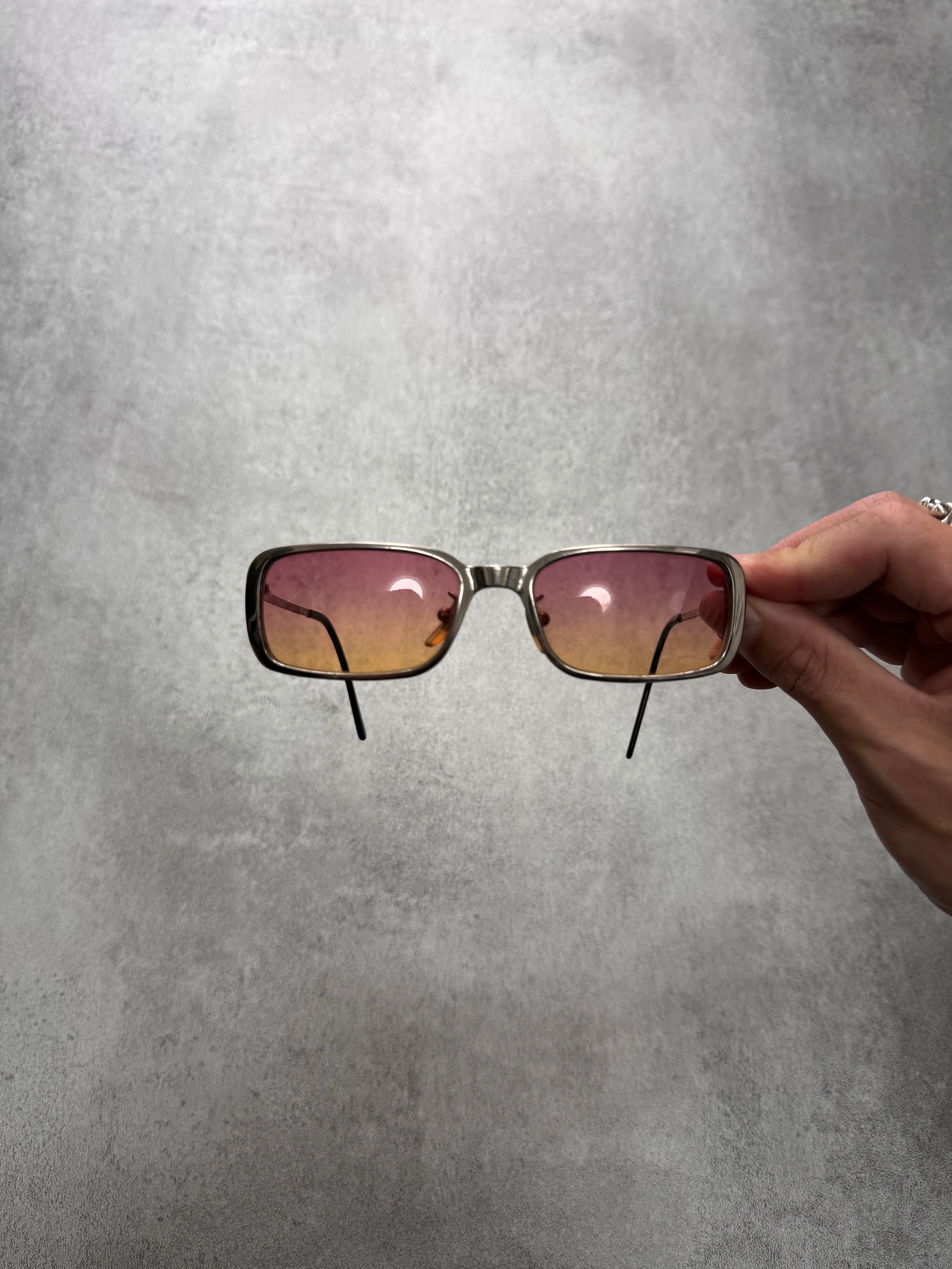 2000s Dolce & Gabbana Sunset Metallic Rectangle Sunglasses - Image 3