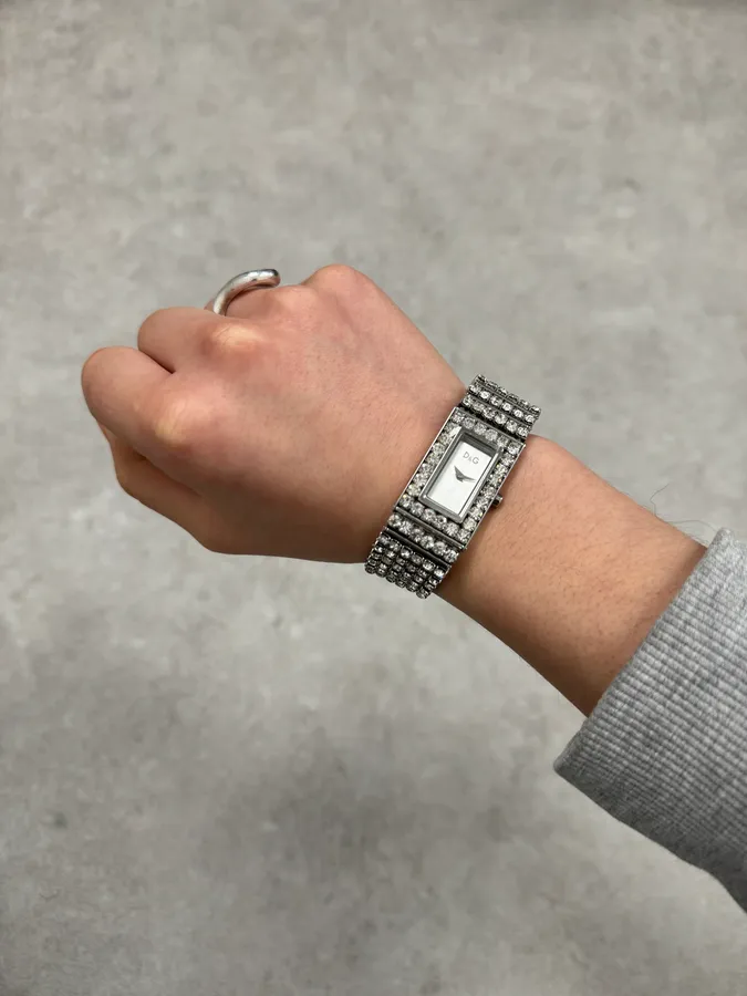 2000s Dolce & Gabbana Swaroski Grey Strass Watch