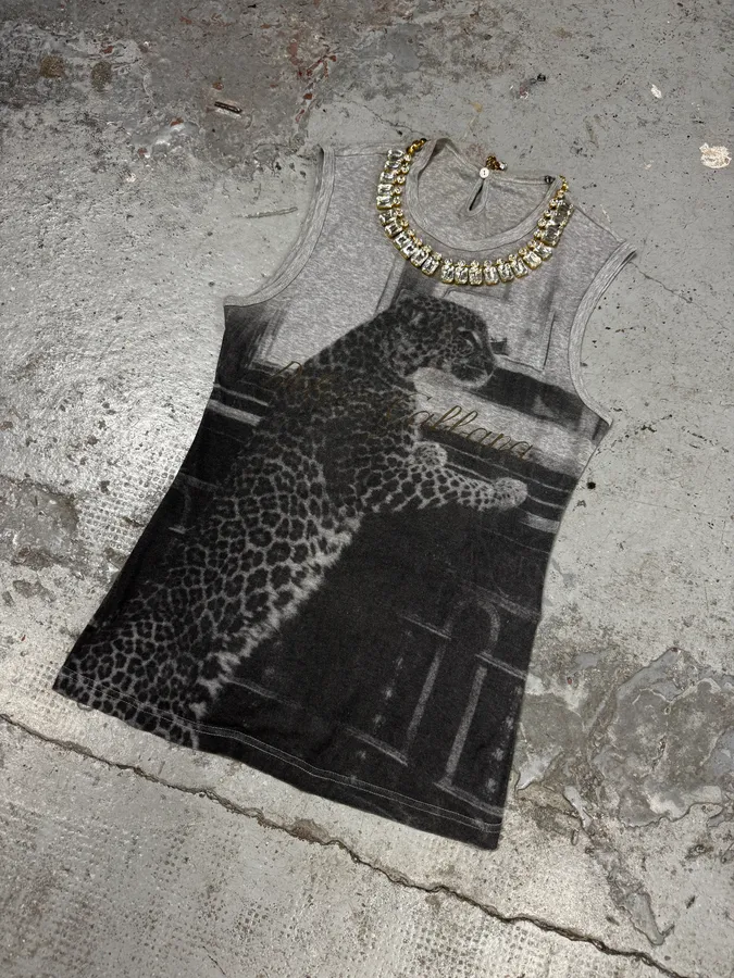 2000s Dolce & Gabbana Tank Top Leopard Golden Necklace - Image 2