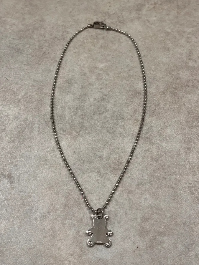 2000s Dolce & Gabbana Teddy Bear Grey Necklace